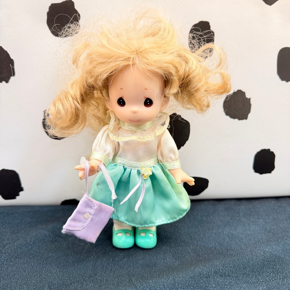 Precious Moments Doll Toy Girls Teal Green Blonde Hair Vintage Accessory
